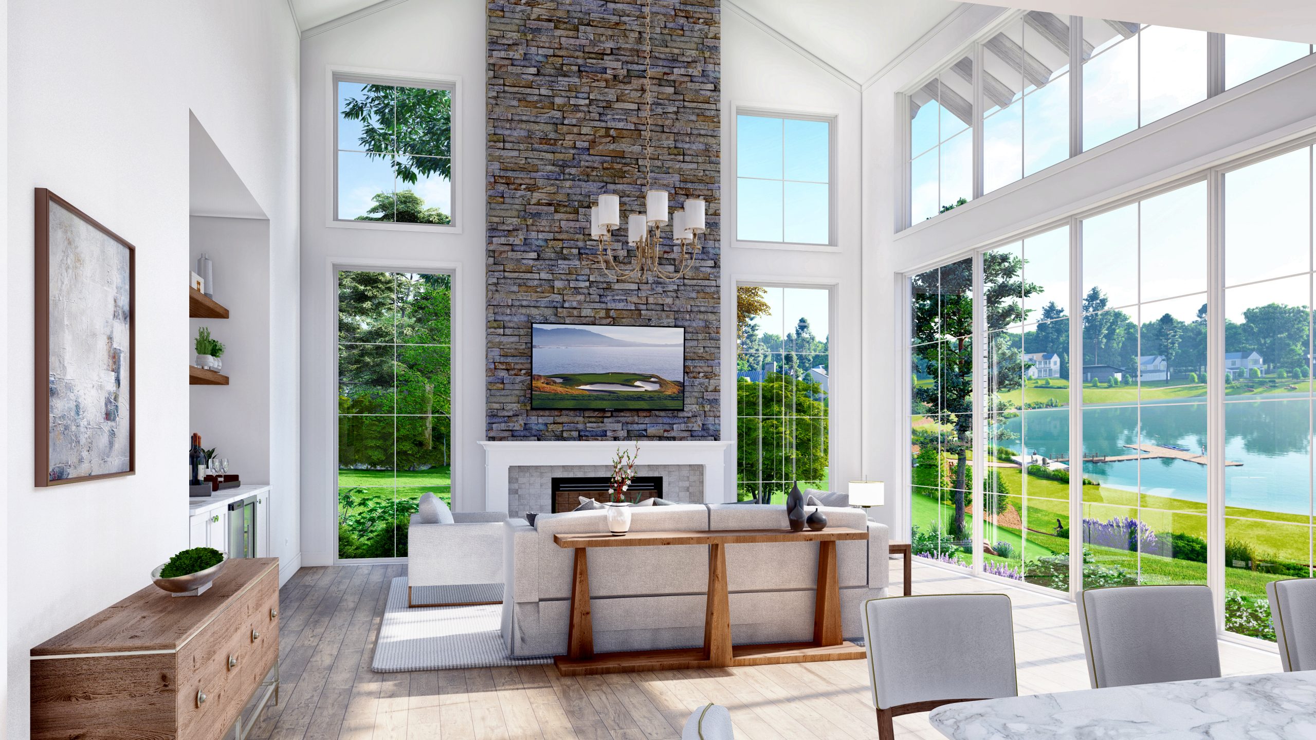 great room 3d render long cove texas