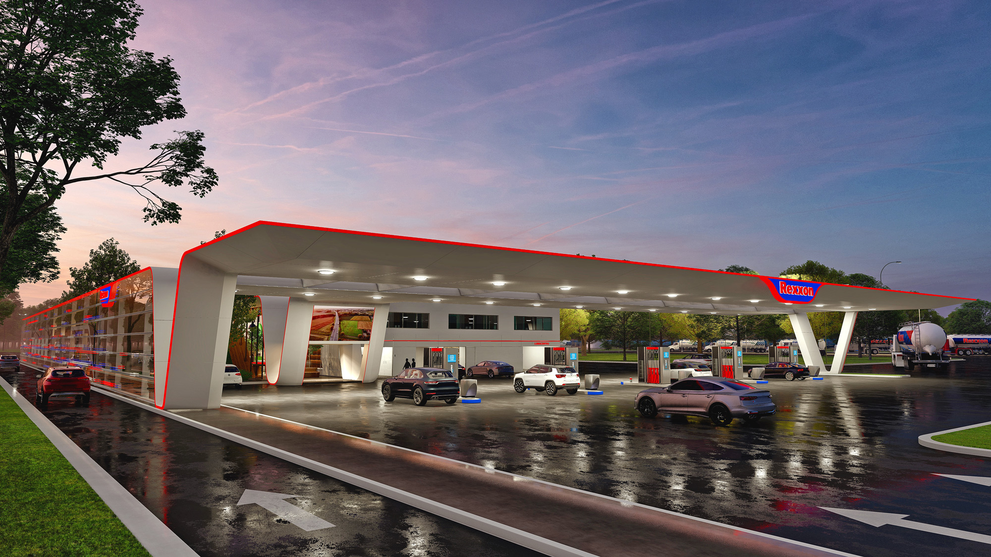3d render gas-station-terminal-petroport
